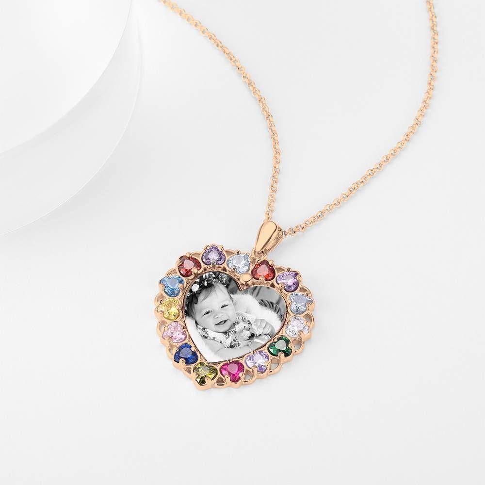 Photo Engraved Necklace Rhinestone Crystal Colorful, Heart-shaped Photo Necklace Best Gift Rose Gold Plated - Photocopying - yournamencklaceuk