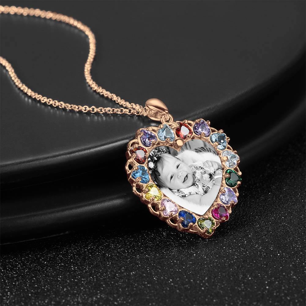 Photo Engraved Necklace Rhinestone Crystal Colorful, Heart-shaped Photo Necklace Best Gift Rose Gold Plated - Photocopying - yournamencklaceuk