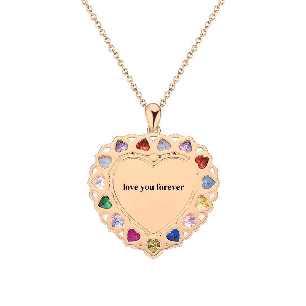 Photo Engraved Necklace Rhinestone Crystal Colorful, Heart-shaped Photo Necklace Keepsake Gift Rose Gold Plated - Colorful - yournamencklaceuk