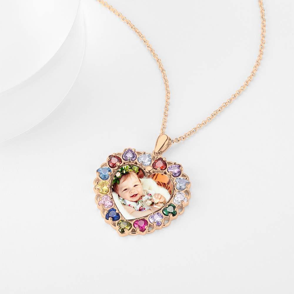 Photo Engraved Necklace Rhinestone Crystal Colorful, Heart-shaped Photo Necklace Keepsake Gift Rose Gold Plated - Colorful - yournamencklaceuk