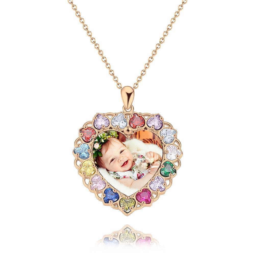 Photo Engraved Necklace Rhinestone Crystal Colorful, Heart-shaped Photo Necklace Keepsake Gift 14K Plated Gold Golden - Colorful - yournamencklaceuk