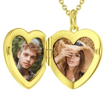 Photo Engraved Necklace Heart Locket Necklace Two Photos 14K Gold Plated - yournamencklaceuk