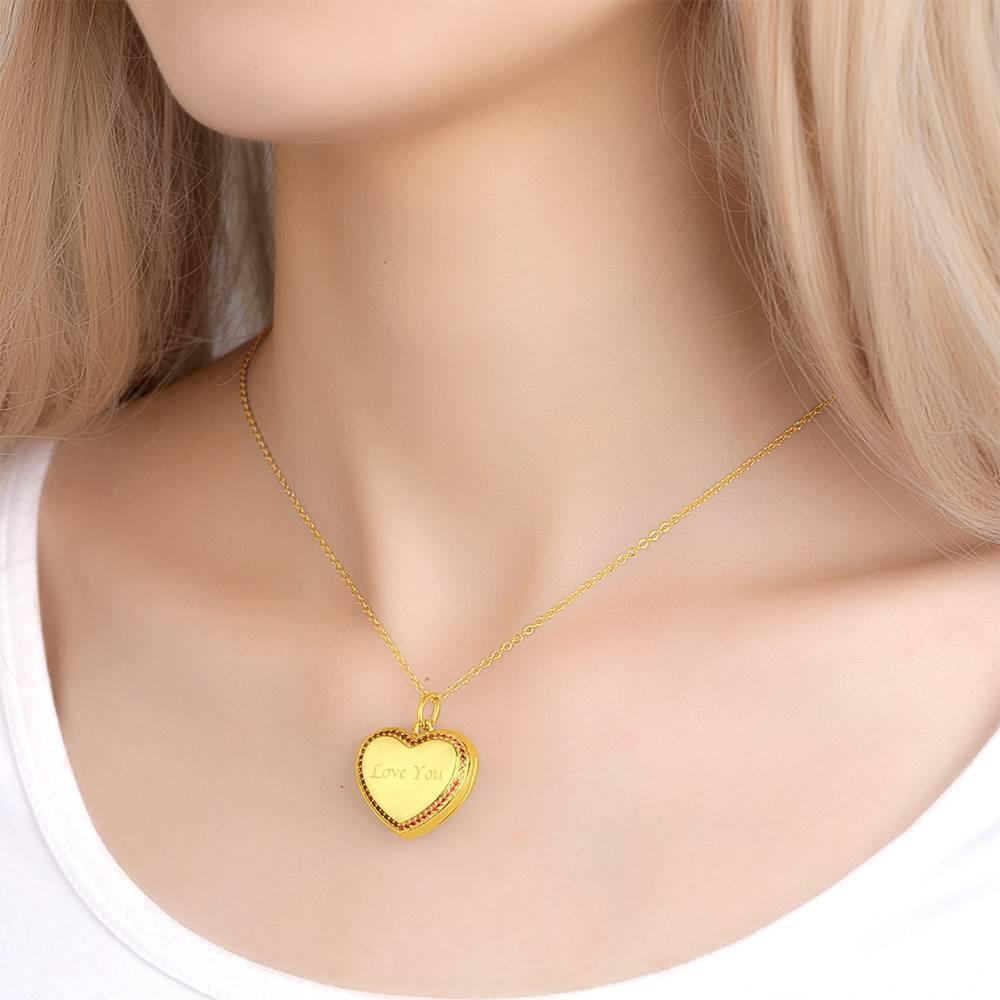 Photo Engraved Necklace Heart Locket Necklace Two Photos 14K Gold Plated - yournamencklaceuk
