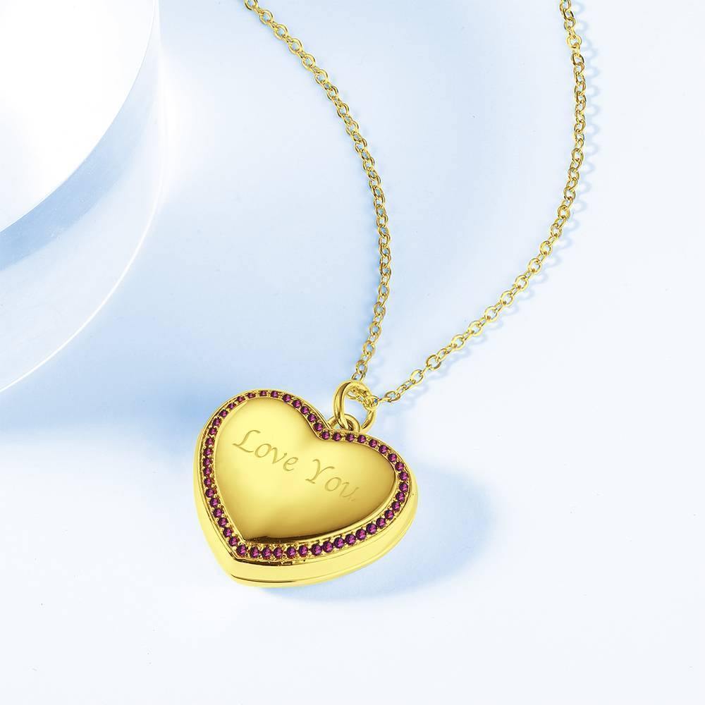 Photo Engraved Necklace Heart Locket Necklace Two Photos 14K Gold Plated - yournamencklaceuk