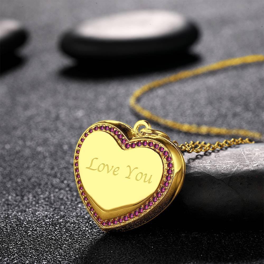 Photo Engraved Necklace Heart Locket Necklace Two Photos 14K Gold Plated - yournamencklaceuk