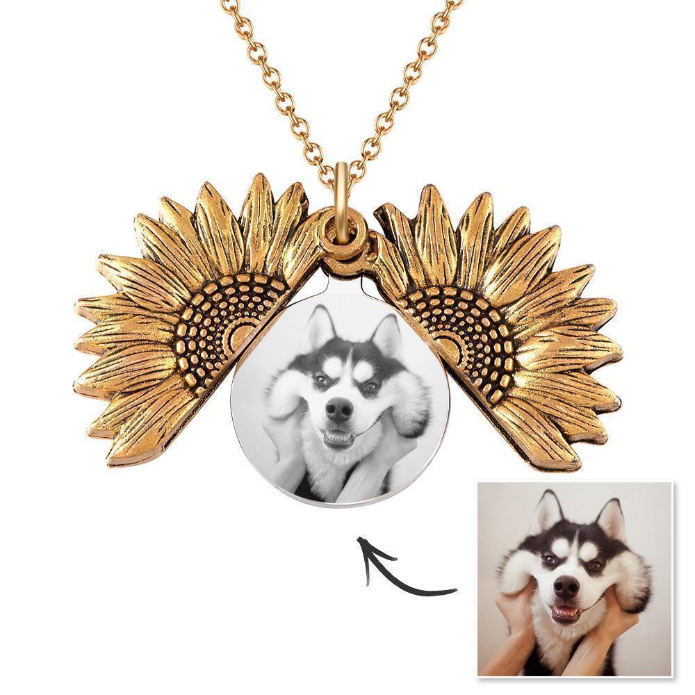Sunflower Pendant Openable Necklace Sunflower Necklace with Your Photo Cute Pet - yournamencklaceuk
