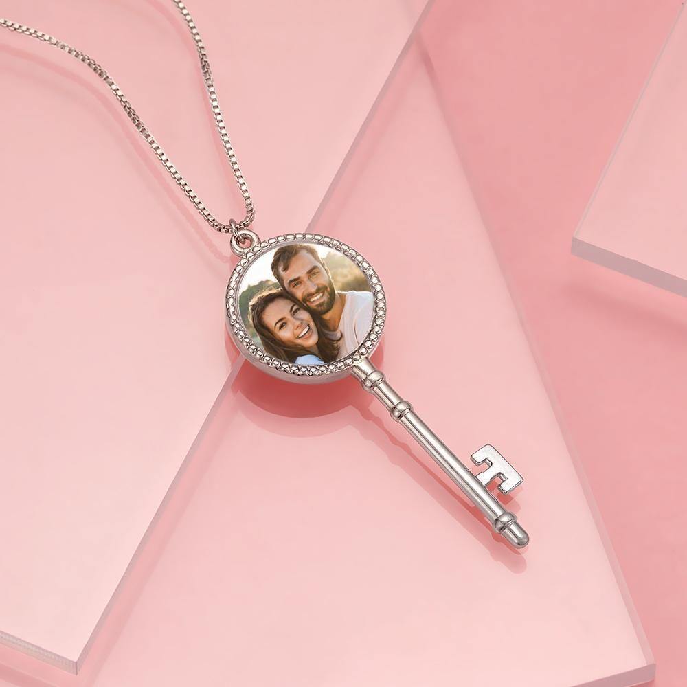 Photo Locket Necklace Key Necklace Couple's Gifts Memorial Gifts - yournamencklaceuk
