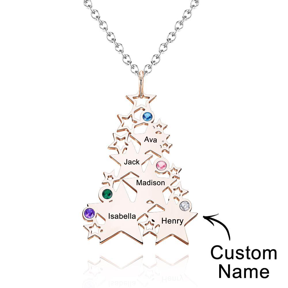 Custom Engraved Birthstone Necklace Star Christmas Tree Gifts - yournamenecklaceuk