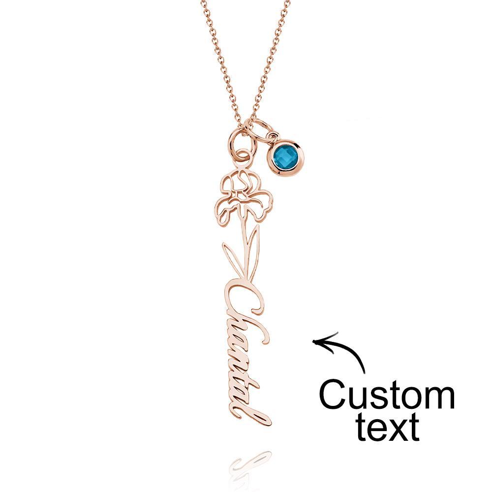 Custom Text Birth Flower Necklace with Birthstone Personalized Gift for Mom - yournamenecklaceuk