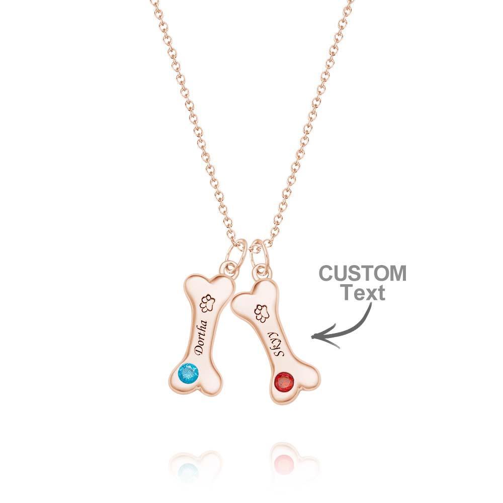 Engravable Bone Necklace With Birthstone Custom Pet Paw Pendant Gift For Pet Lovers - yournamenecklaceuk
