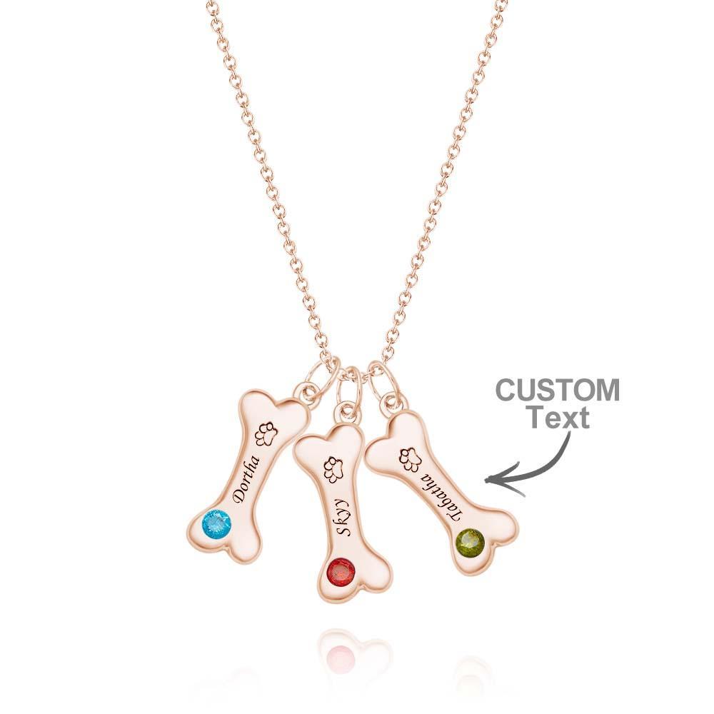 Engravable Bone Necklace With Birthstone Custom Pet Paw Pendant Gift For Pet Lovers - yournamenecklaceuk