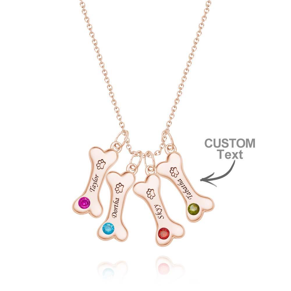 Engravable Bone Necklace With Birthstone Custom Pet Paw Pendant Gift For Pet Lovers - yournamenecklaceuk