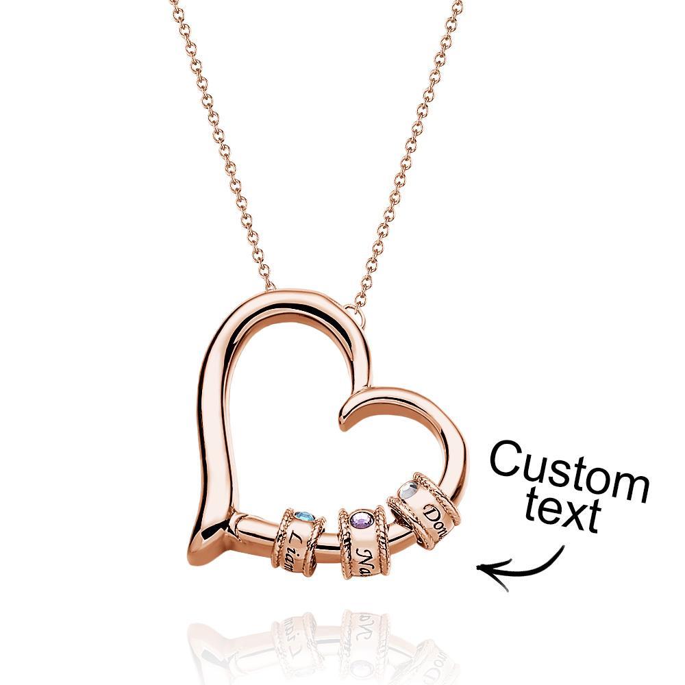 Custom Engraved Heart Necklace With Birthstone Beads Charming Necklace for Mom - yournamenecklaceuk