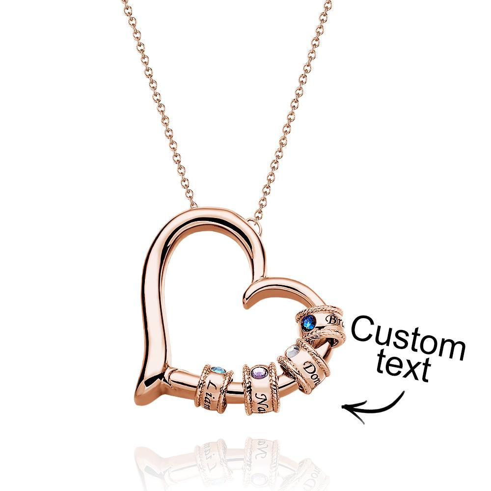 Custom Engraved Heart Necklace With Birthstone Beads Charming Necklace for Mom - yournamenecklaceuk
