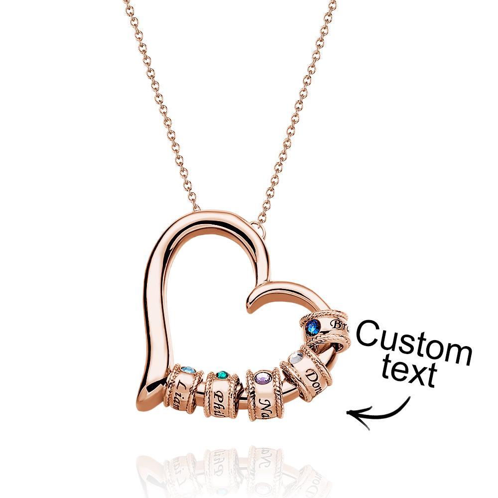 Custom Engraved Heart Necklace With Birthstone Beads Charming Necklace for Mom - yournamenecklaceuk