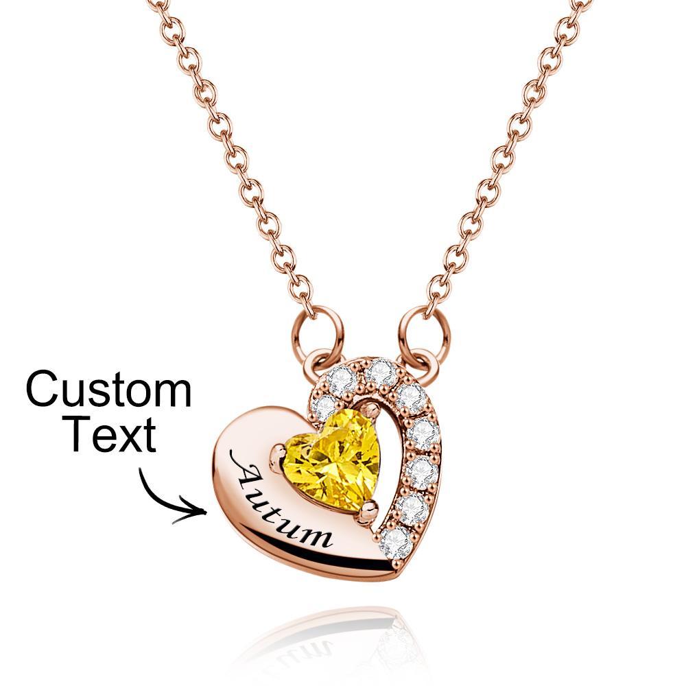 Engravable Birthstone Necklace Charming Heart Zircon Pendant Necklace For Girls - yournamenecklaceuk