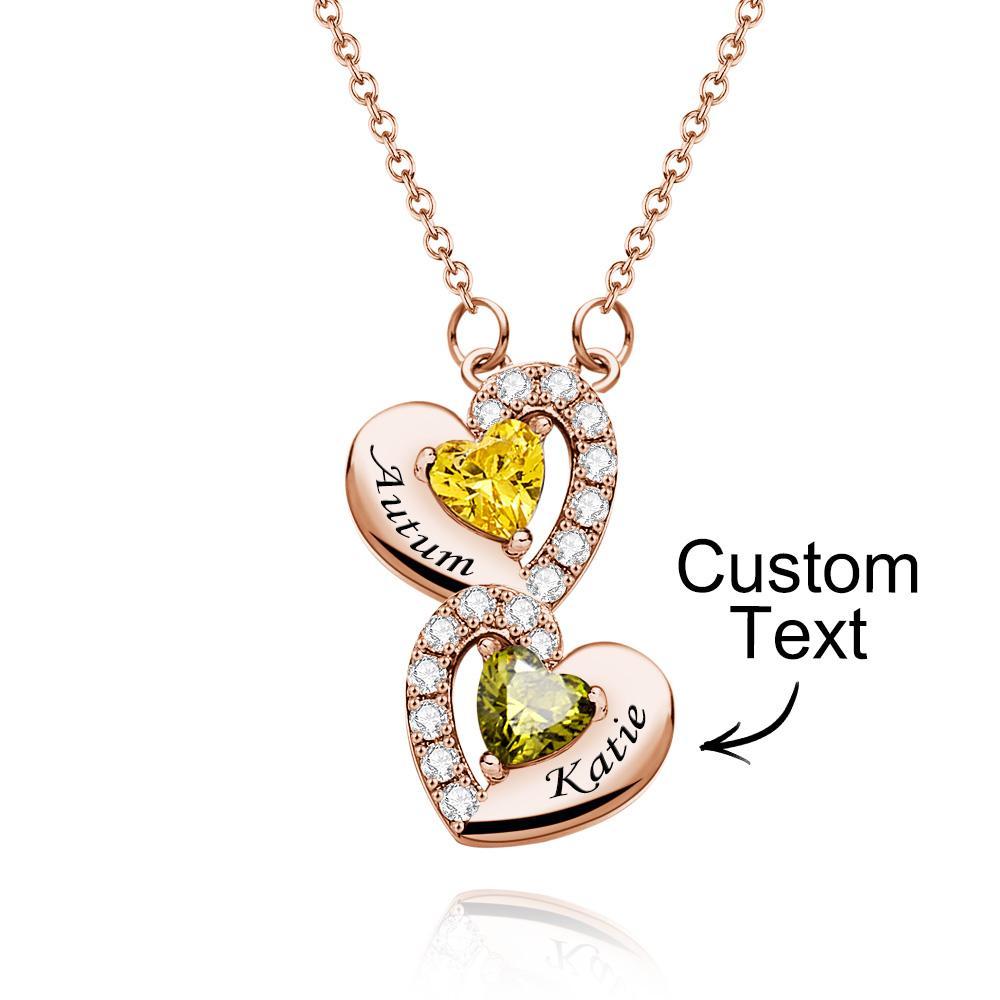 Engravable Birthstone Necklace Charming Heart Zircon Pendant Necklace For Girls - yournamenecklaceuk