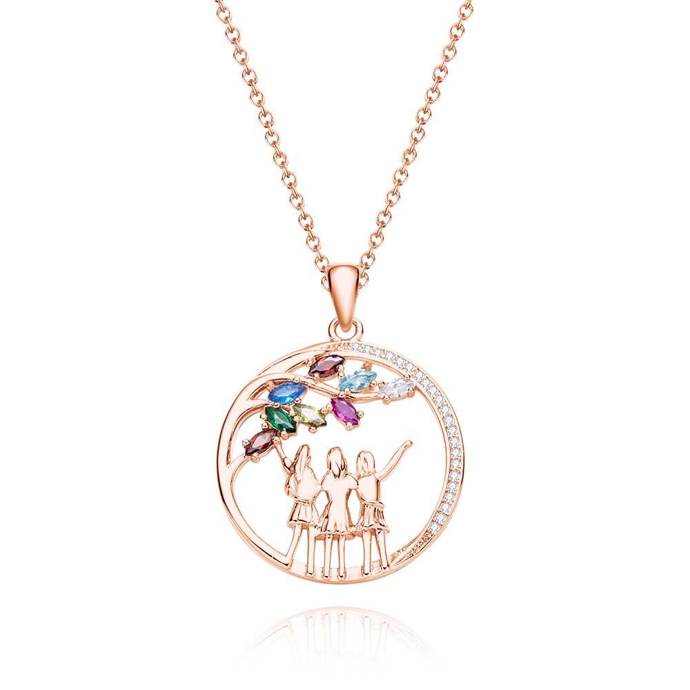 Custom Birthstone Necklace Three Girls Zircon Necklace Jewelry Gifts For Friends - yournamenecklaceuk