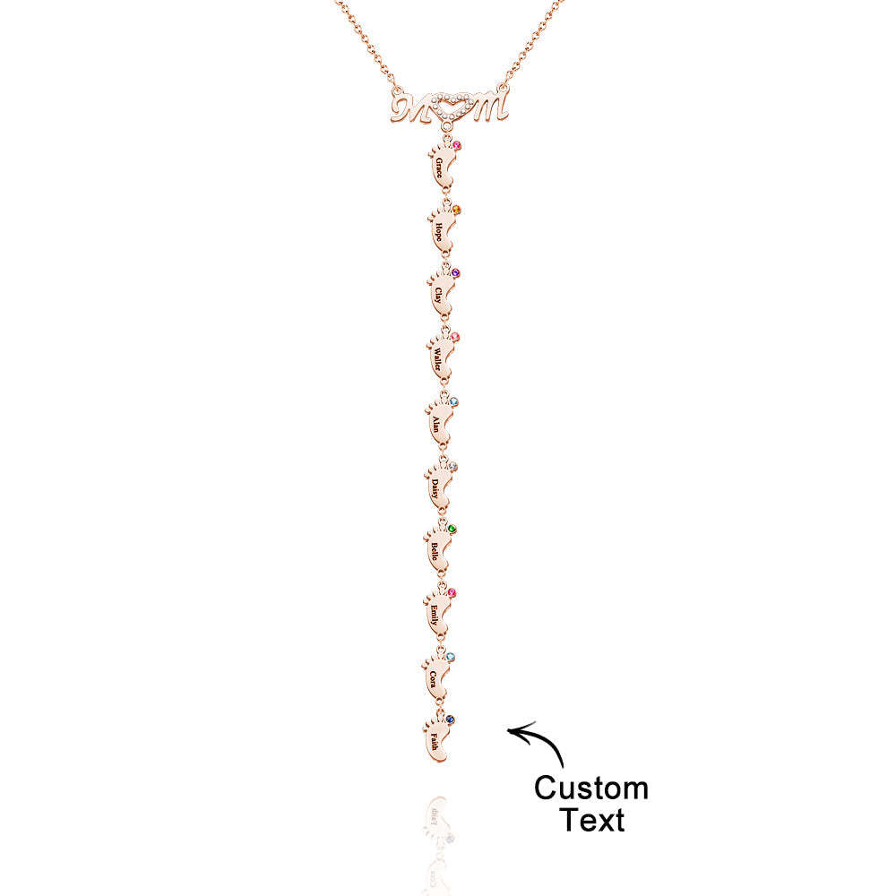 Mother's Necklace With Small Custom Name & Birthstone Baby Foot Charms - yournamenecklaceuk