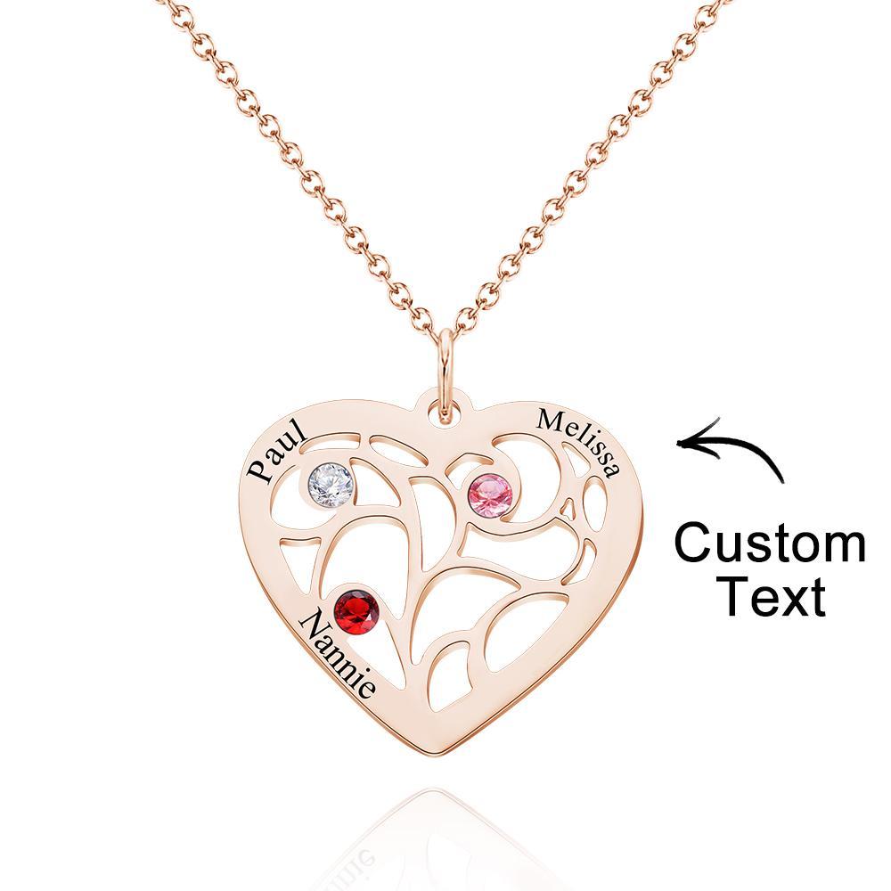Engraved 1-5 Names Birthstone Family Tree Personalized Heart Shaped Pendant Christmas Day Gifts - yournamenecklaceuk
