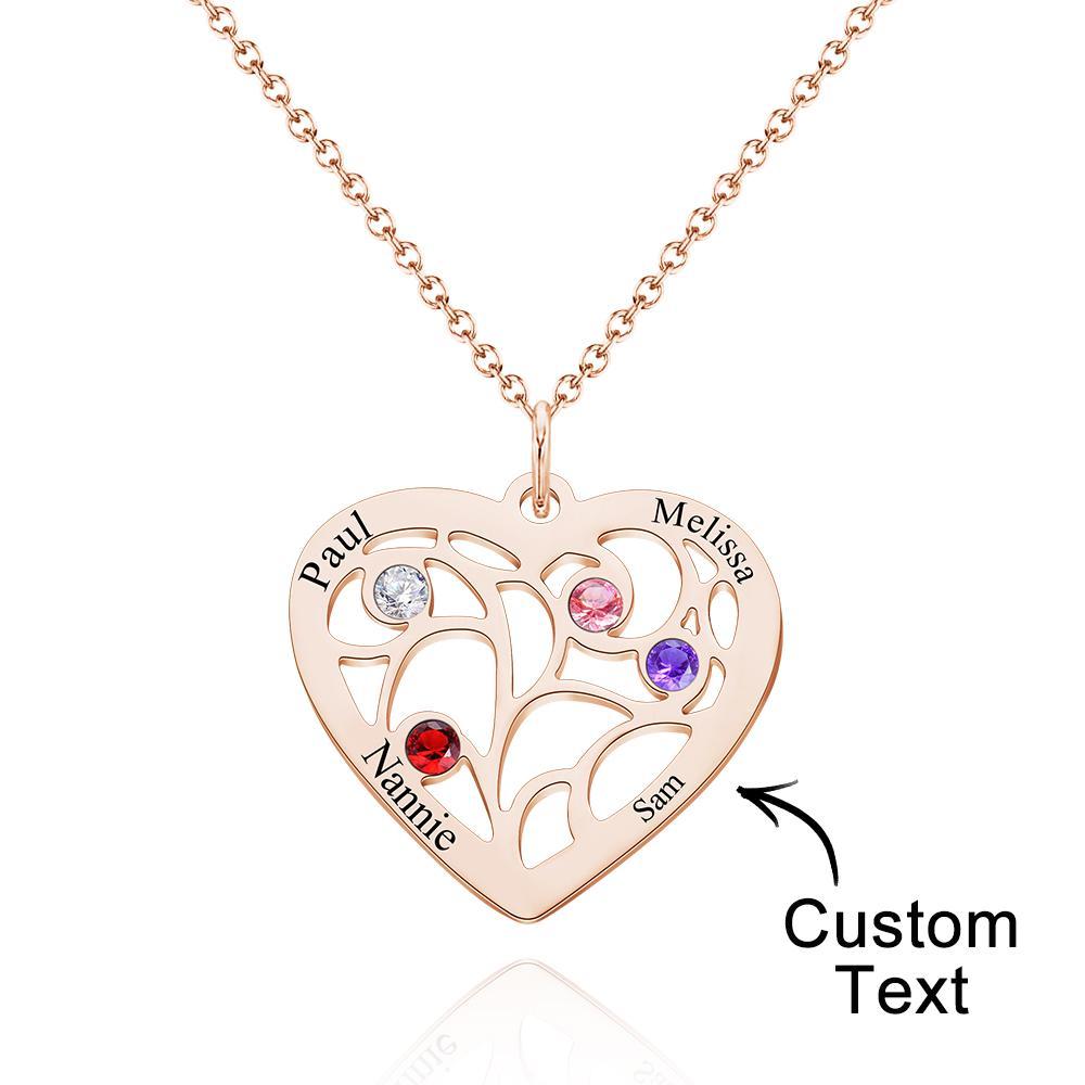 Engraved 1-5 Names Birthstone Family Tree Personalized Heart Shaped Pendant Christmas Day Gifts - yournamenecklaceuk