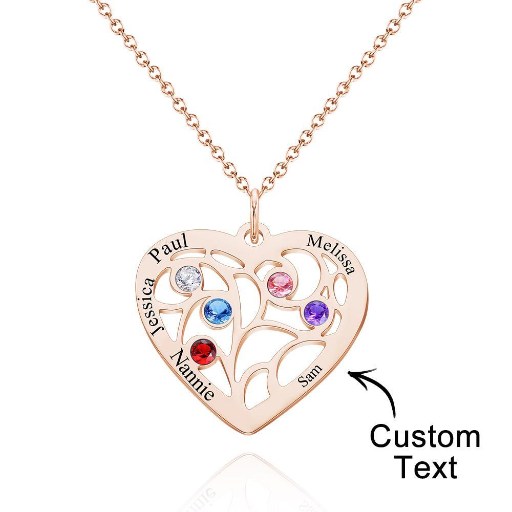 Engraved 1-5 Names Birthstone Family Tree Personalized Heart Shaped Pendant Christmas Day Gifts - yournamenecklaceuk