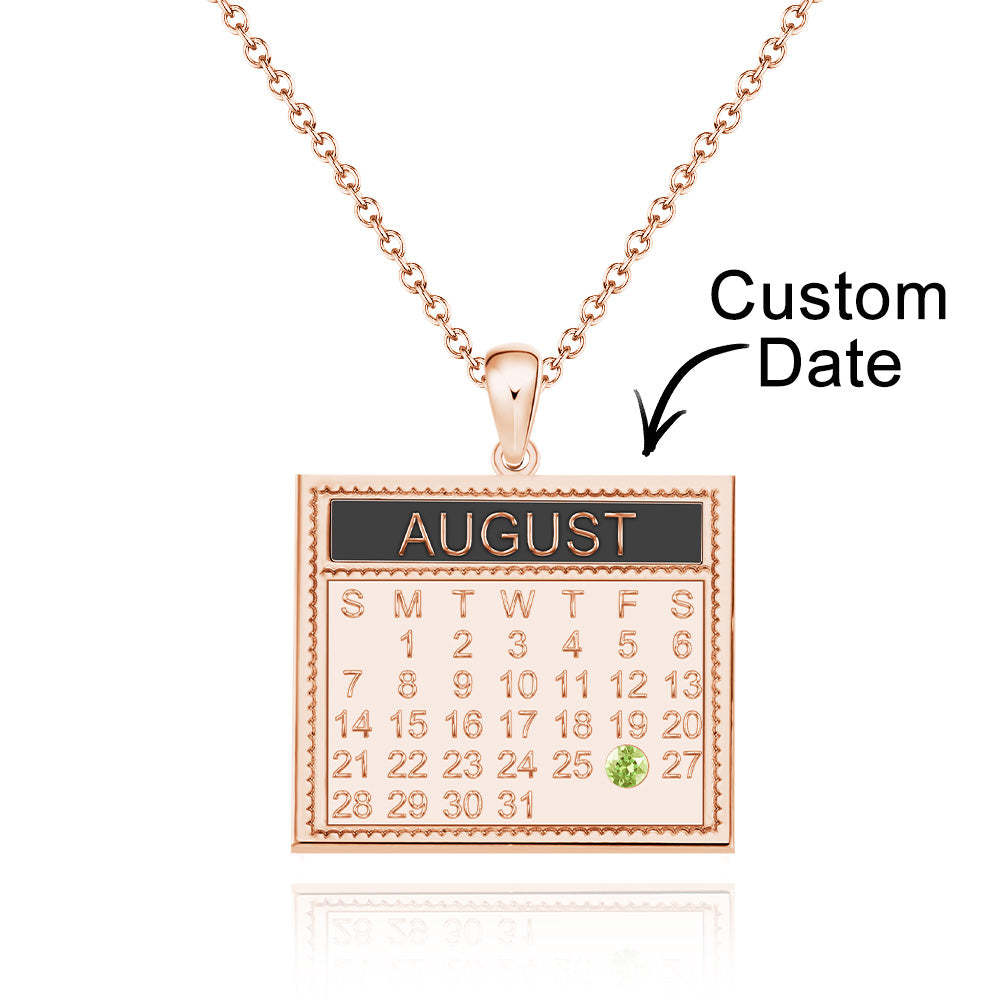 Personalized Calendar Necklace with Birthstone Save The Date Pendant Anniversary Gifts - yournamenecklaceuk