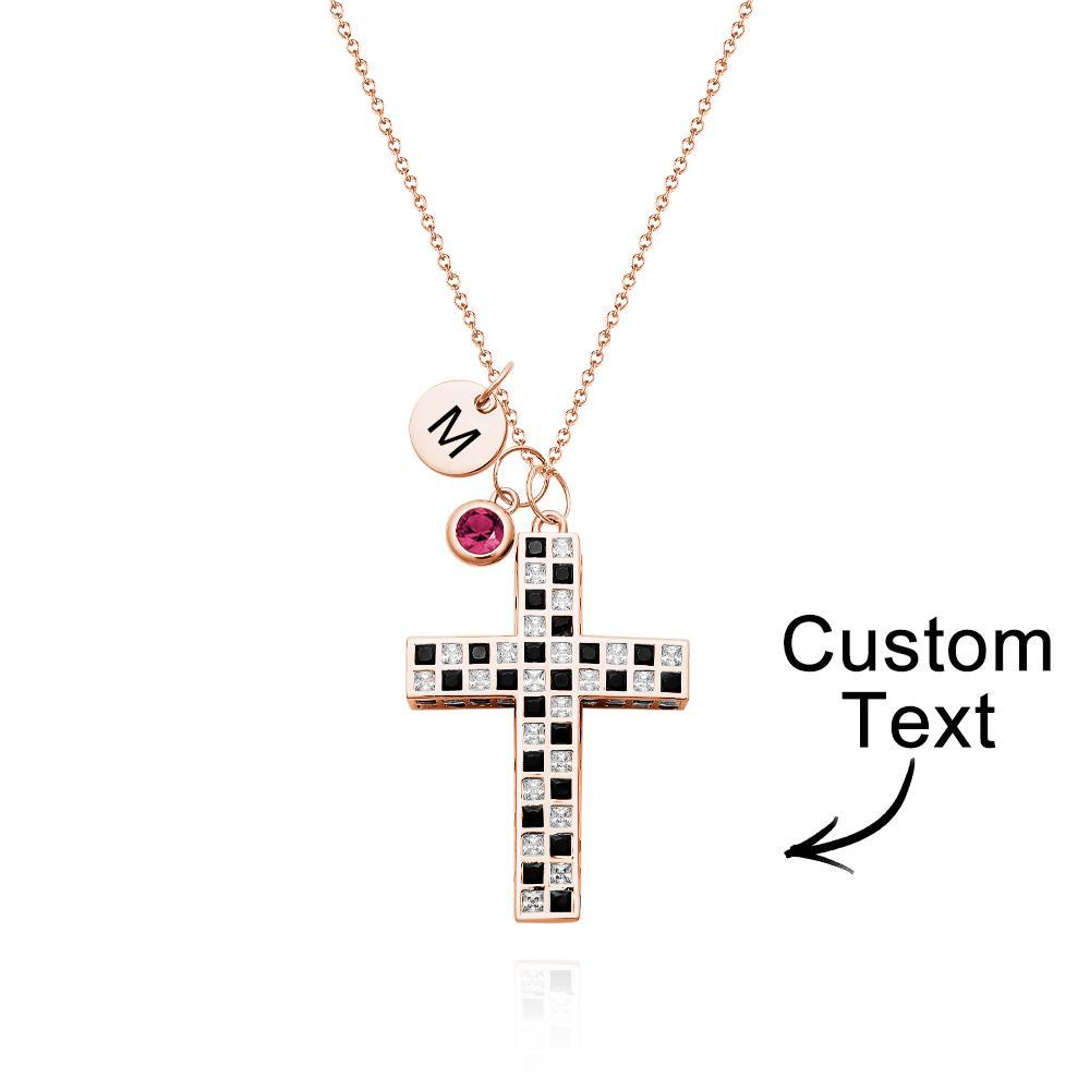 Custom Birthstone Letter Necklace Checkered Flag Cross Unique Gifts - yournamenecklaceuk