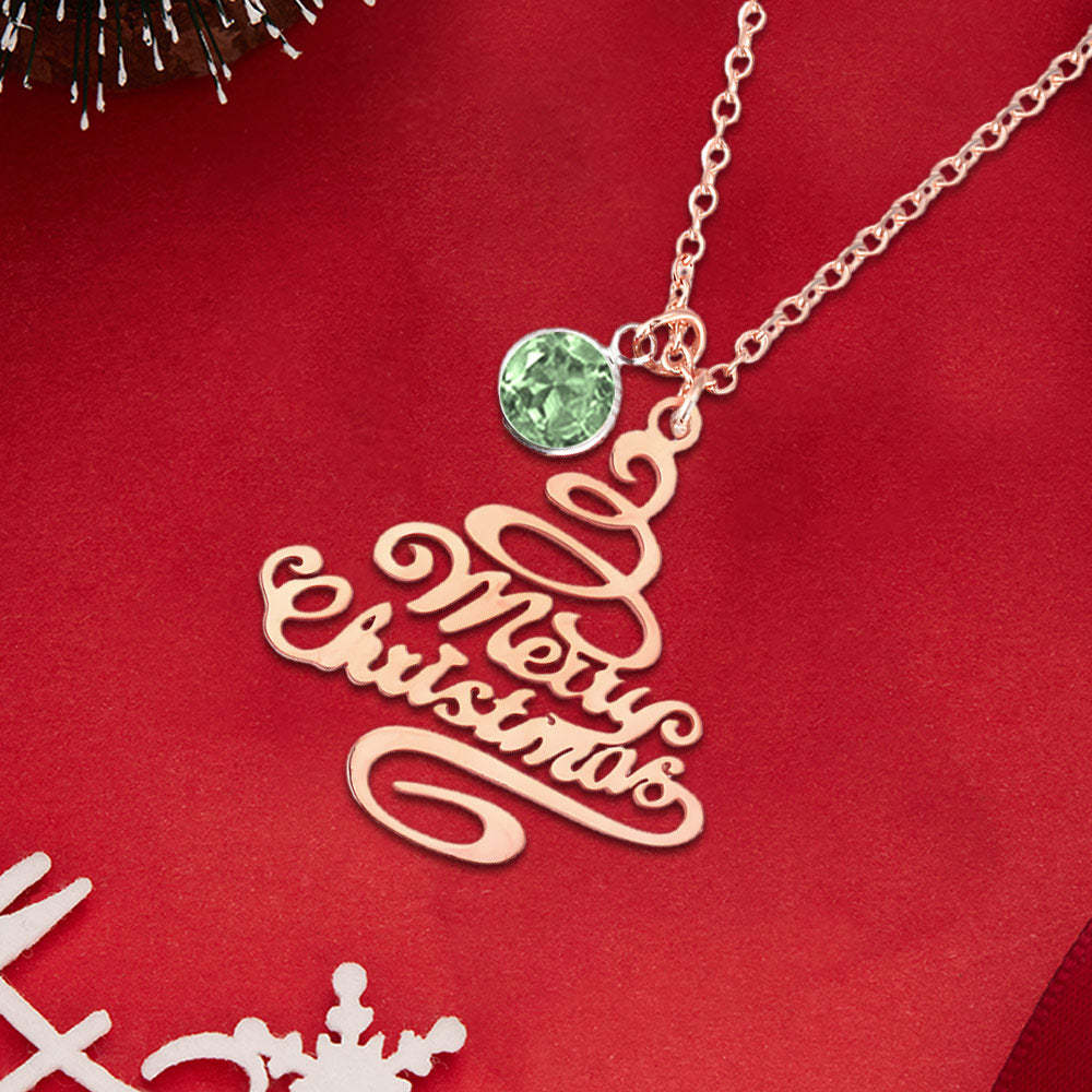 Personalized Christmas Tree Birthstone Necklace Christmas Gift for Her - yournamenecklaceuk