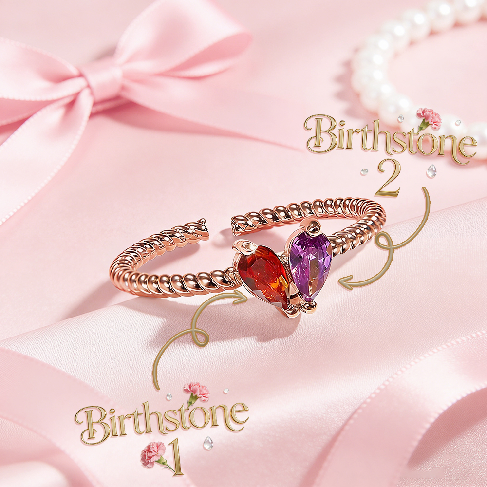 Personalized Partner Birthday Month Ring Custom Couple Birthstones Ring Adjustable Heart Birthstone Ring Gift for Her -  NameNecklaceUK