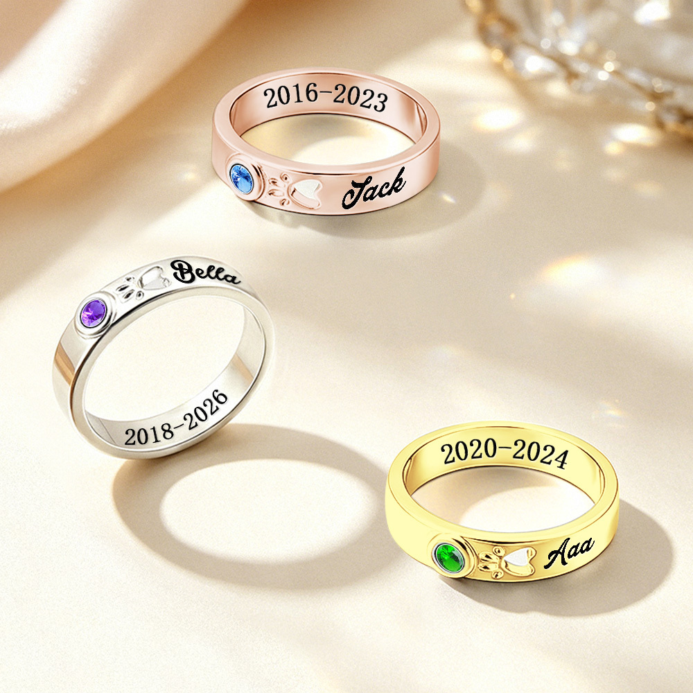 Personalized Pet Memorial Ring with Birthstone – Custom Engraved Remembrance Jewelry -  NameNecklaceUK