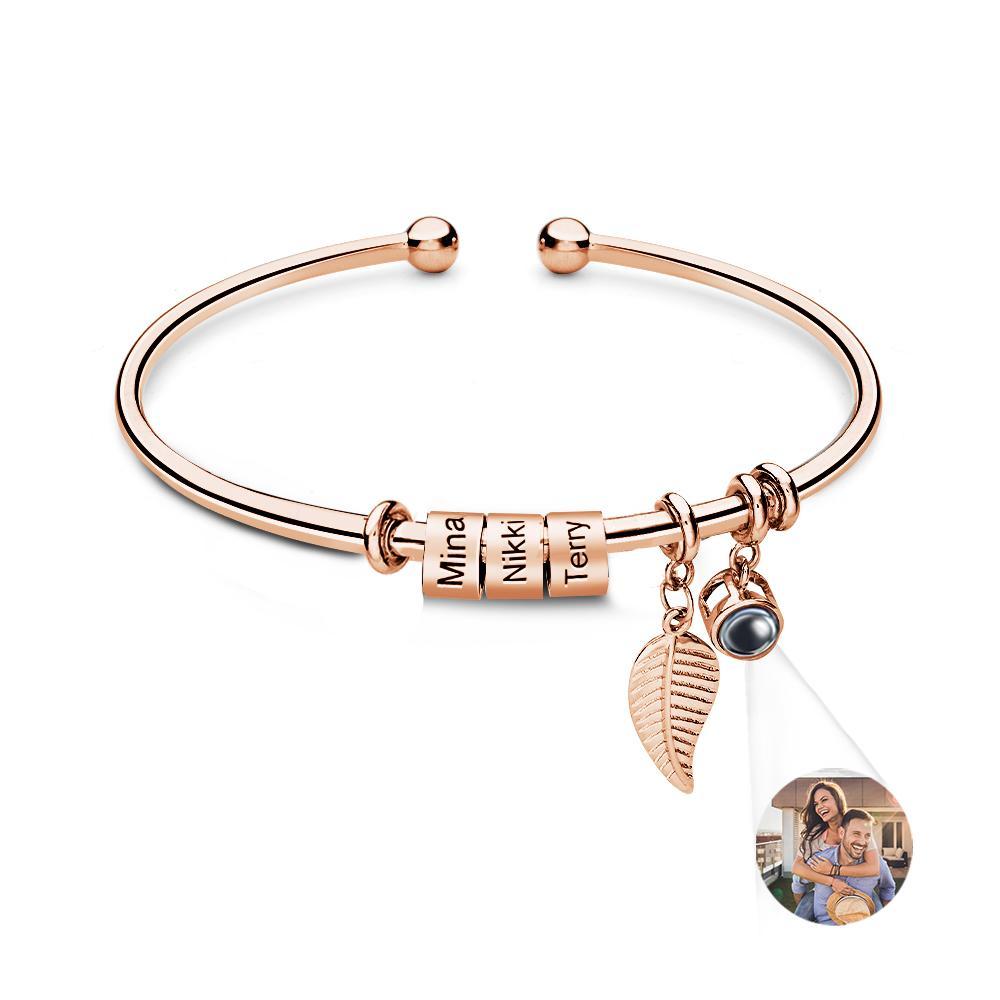 Personalized Photo Projection Bracelet Custom Number Of Optional Engravable Beads Jewelry Gift For Family - yournamenecklaceuk