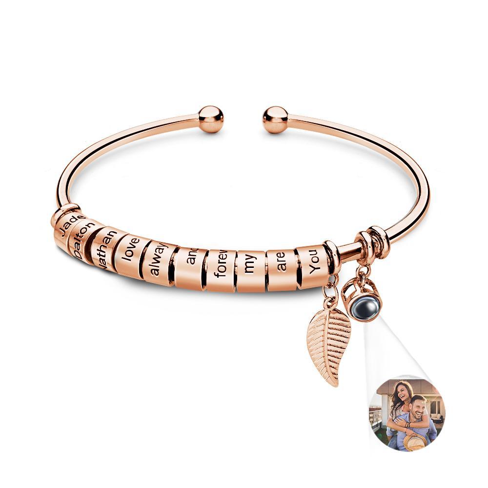Personalized Photo Projection Bracelet Custom Number Of Optional Engravable Beads Jewelry Gift For Family - yournamenecklaceuk