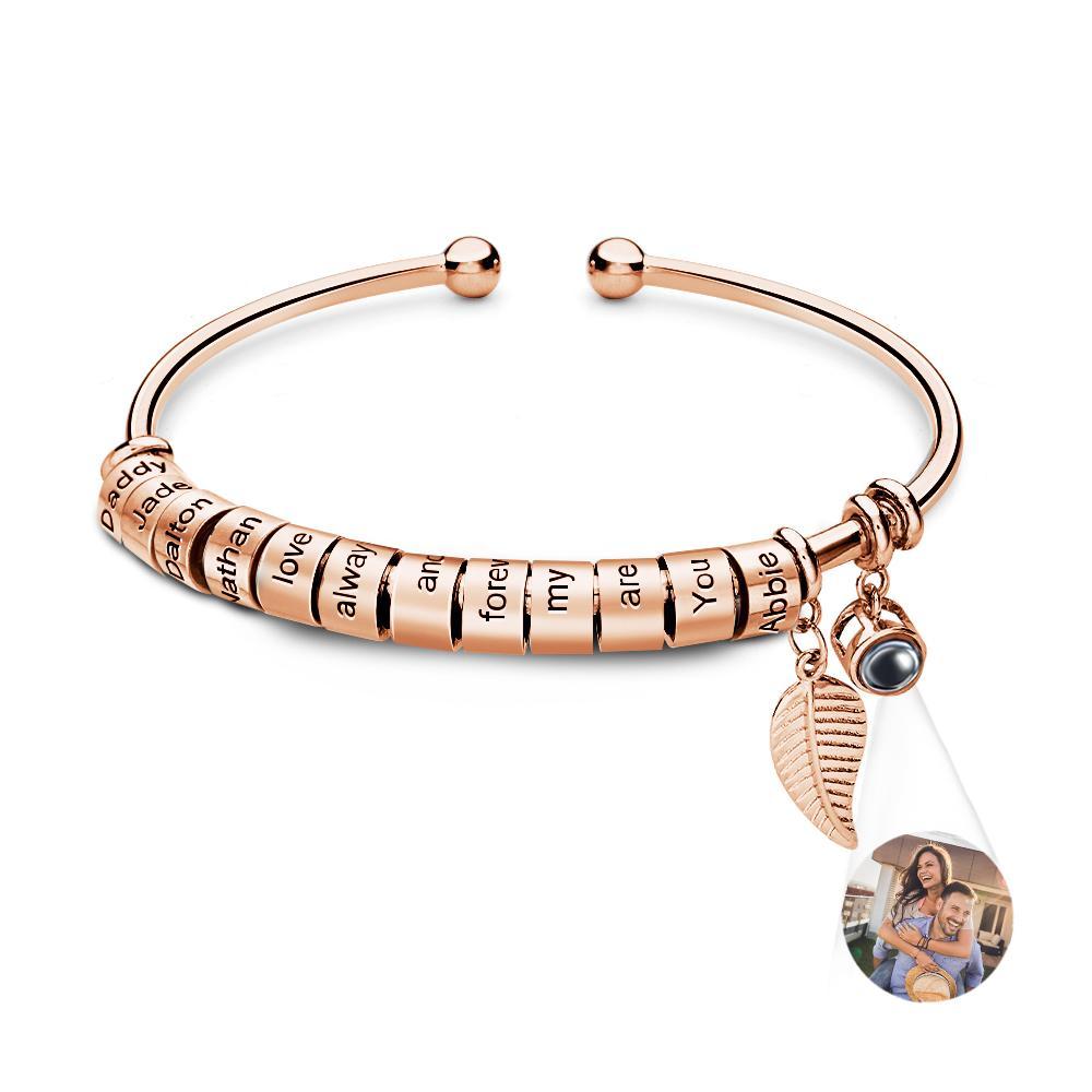 Personalized Photo Projection Bracelet Custom Number Of Optional Engravable Beads Jewelry Gift For Family - yournamenecklaceuk