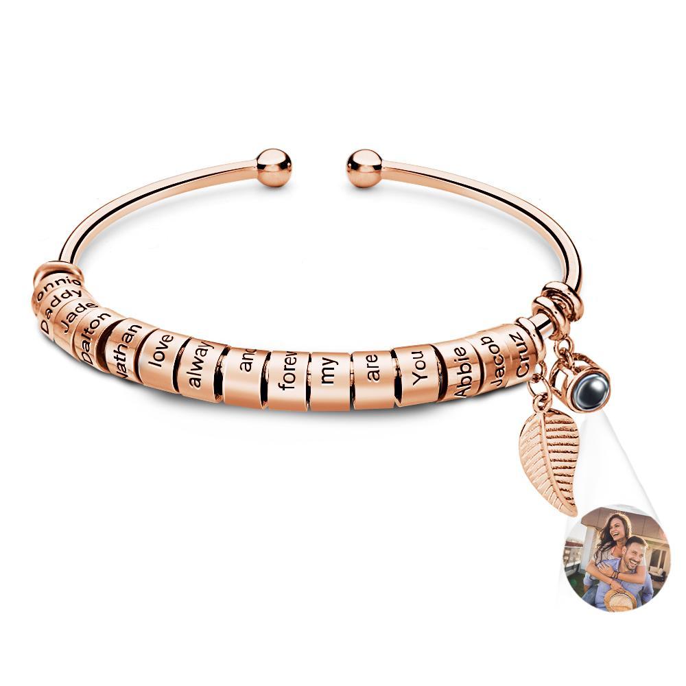 Personalized Photo Projection Bracelet Custom Number Of Optional Engravable Beads Jewelry Gift For Family - yournamenecklaceuk