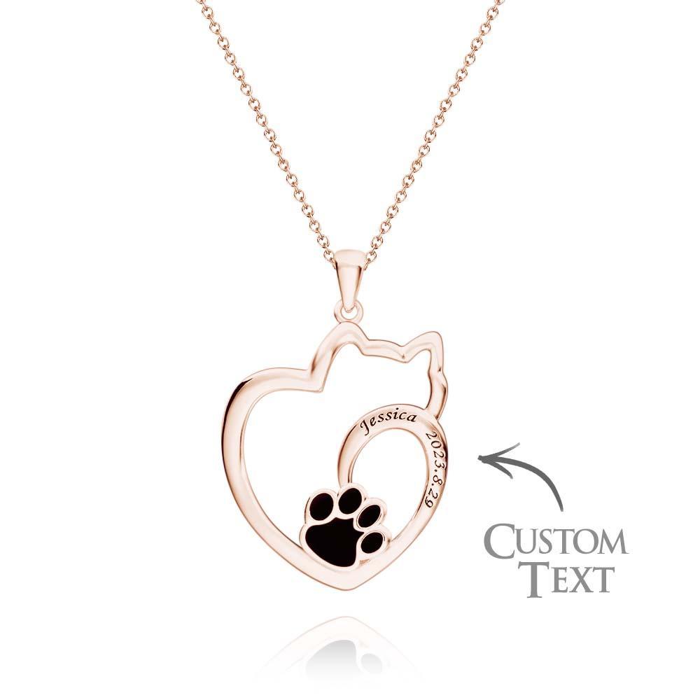 Custom Engraved Cat Contour Necklace With Pet Paw Decor Zircon Necklace Gifts For Her - yournamenecklaceuk