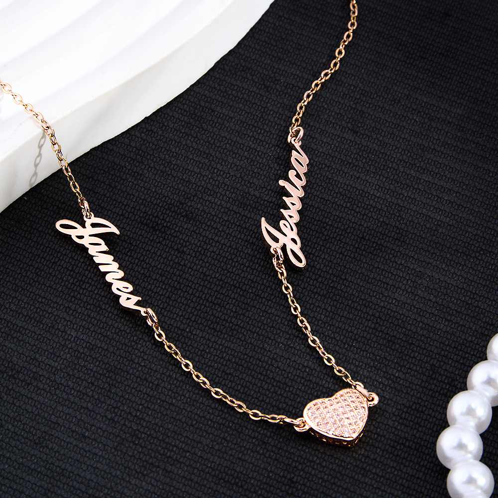 Personalized Pave Heart & Name Charm Necklace Custom Name & Diamond Heart Dainty Necklace Couple Name Necklace Gift for Her -  NameNecklaceUK