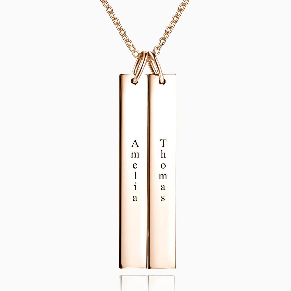 Vertical Two Bar Necklace With Engraving Rose Gold Plated