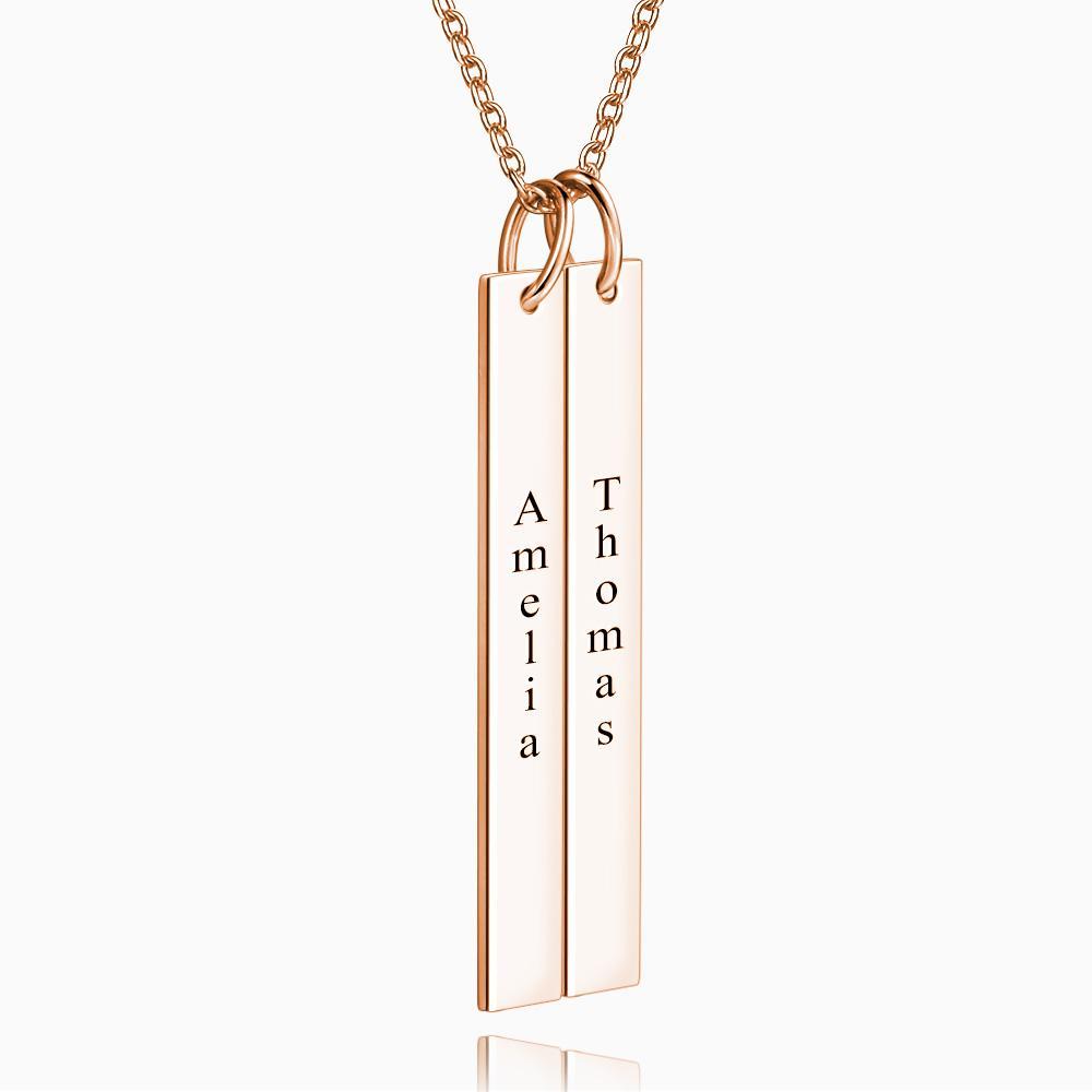 Vertical Two Bar Necklace With Engraving Rose Gold Plated