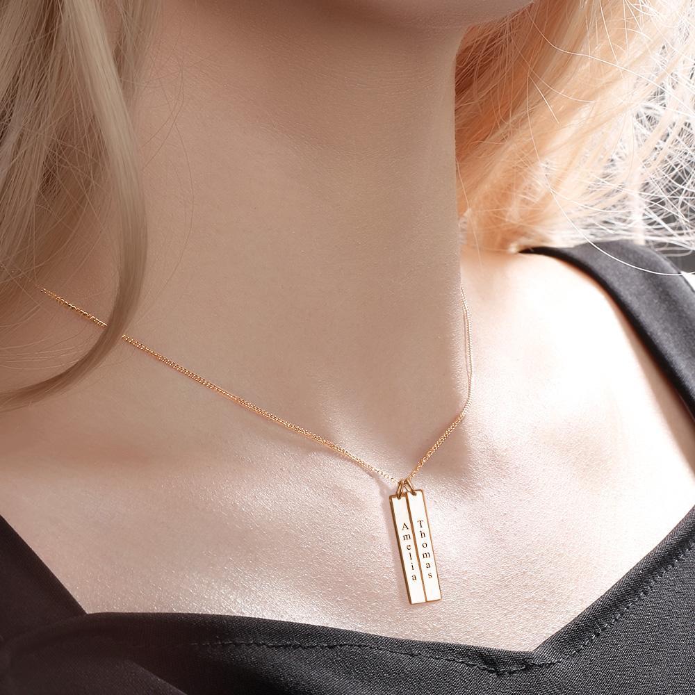Vertical Two Bar Necklace With Engraving Rose Gold Plated
