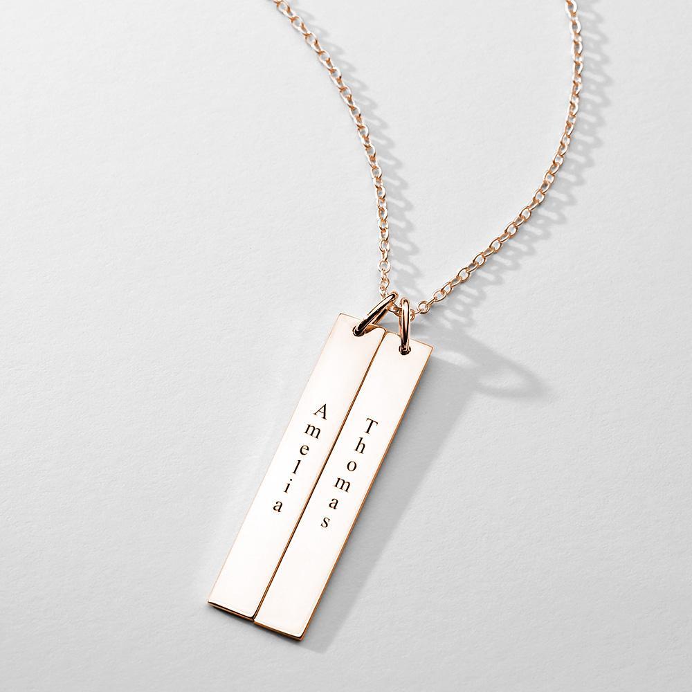 Vertical Two Bar Necklace With Engraving Rose Gold Plated
