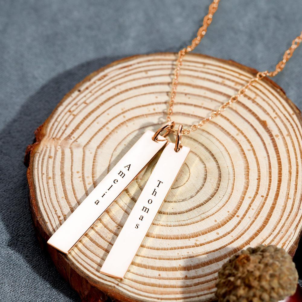 Vertical Two Bar Necklace With Engraving Rose Gold Plated
