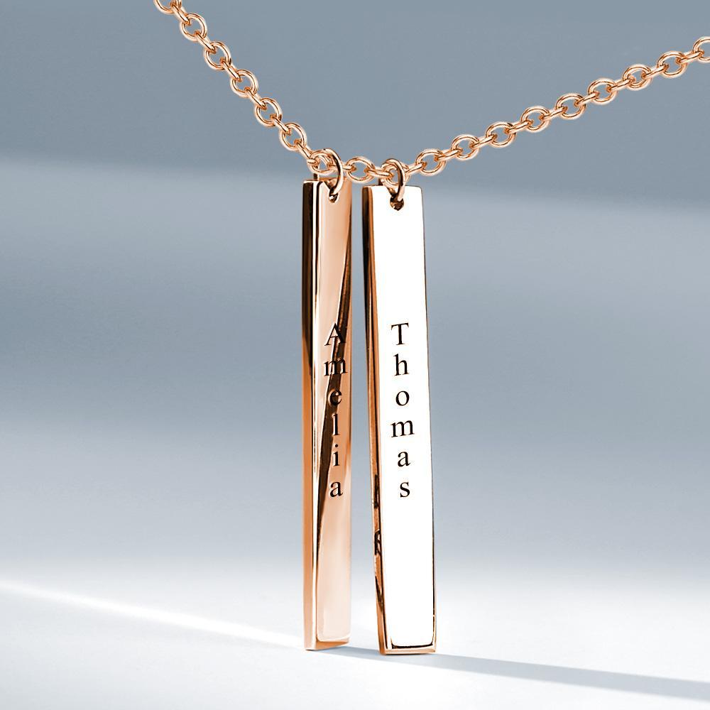 Vertical Two Bar Necklace With Engraving Rose Gold Plated