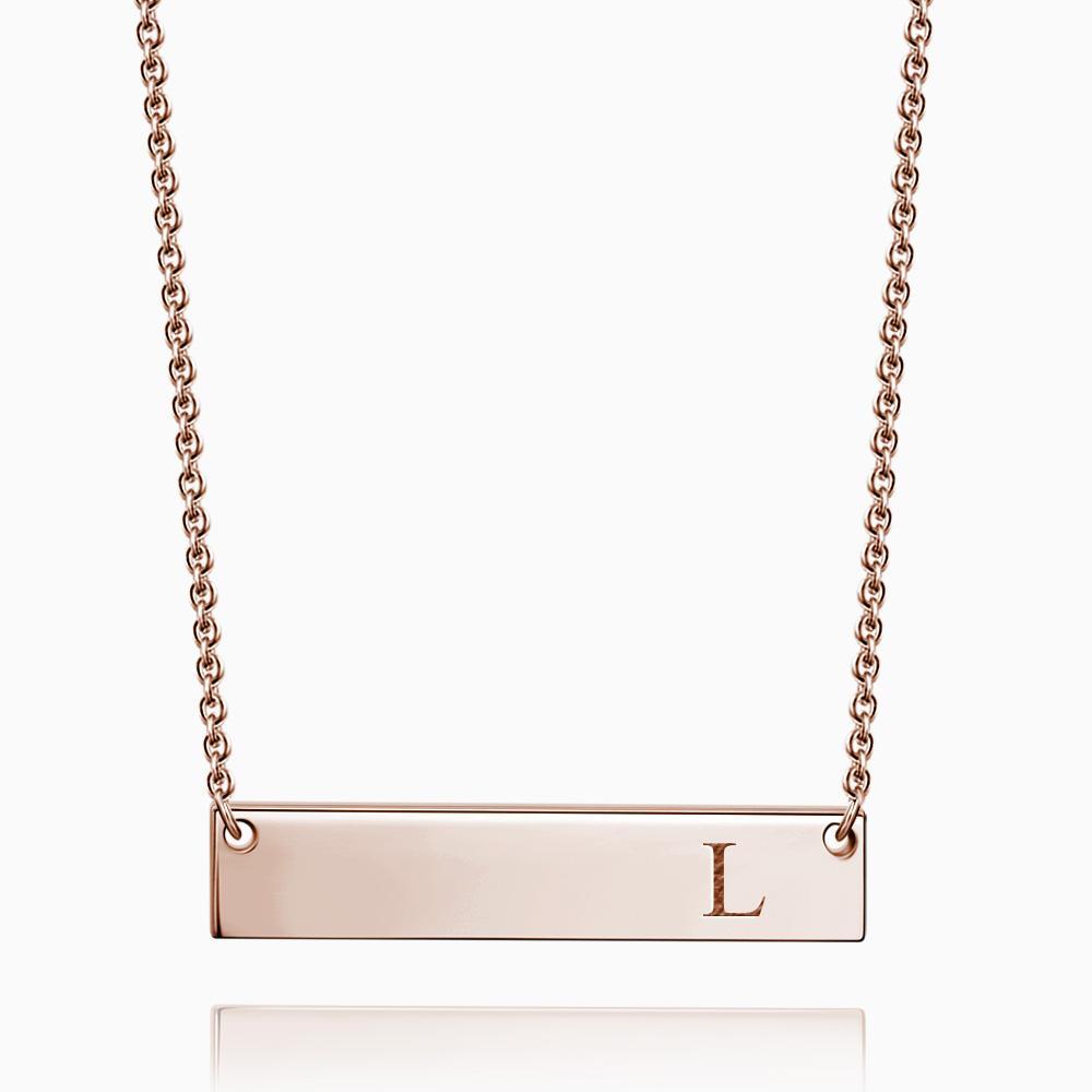 Initial Bar Necklace With Engraving Rose Gold Plated