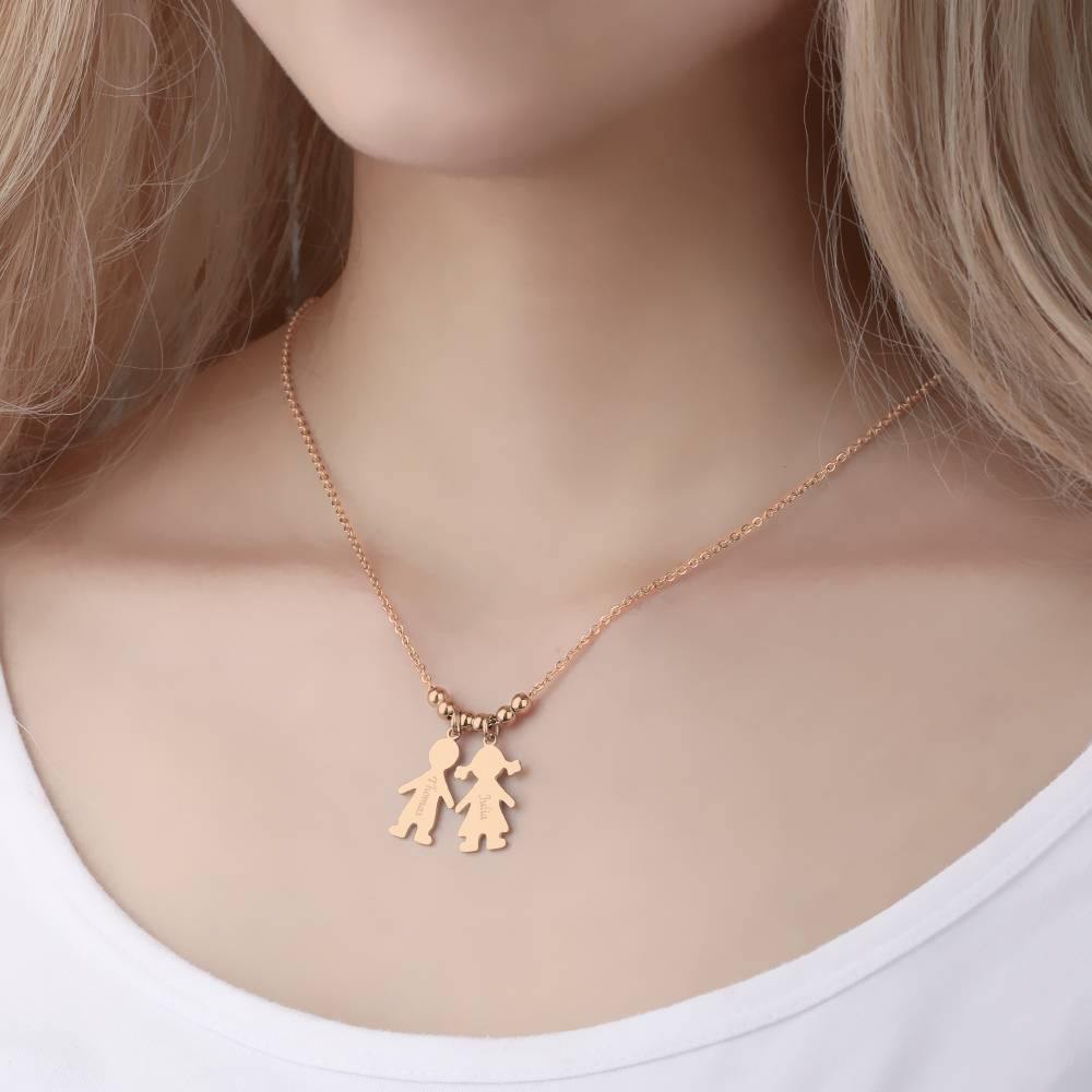 Engraved Necklace, Children Charms Necklace Mom Jewelry Rose Gold Plated - yournamenecklaceuk