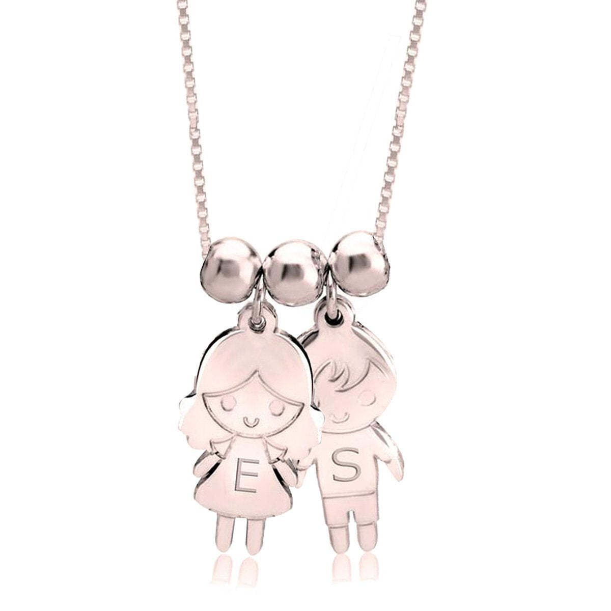 Personalized Initial Necklace with Children Charm Mother Necklace Rose Gold Plated