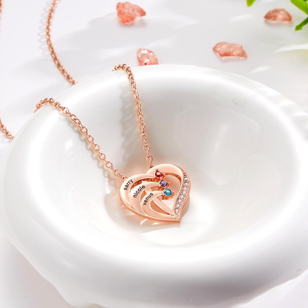 Engraved Birthstone Heart Shaped Necklace Personalized Name Necklace for Mom - yournamenecklaceuk