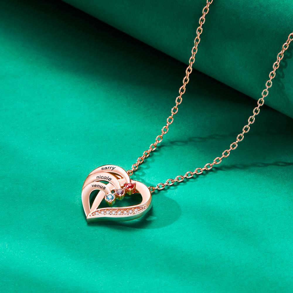 Engraved Birthstone Heart Shaped Necklace Personalized Name Necklace for Mom - yournamenecklaceuk