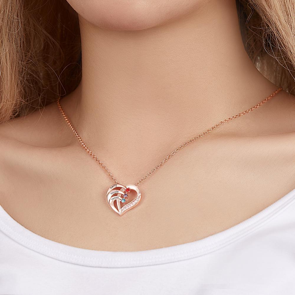 Engraved Birthstone Heart Shaped Necklace Personalized Name Necklace for Mom - yournamenecklaceuk