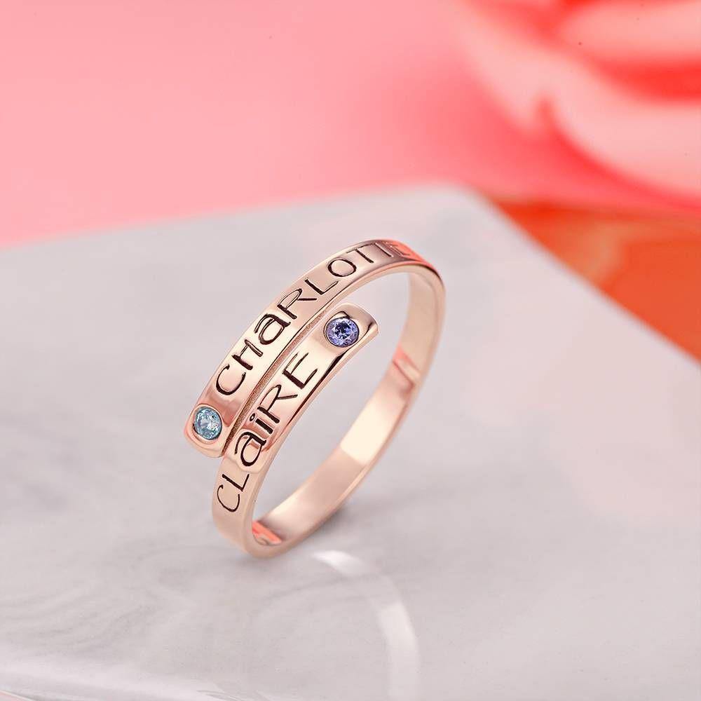 Custom Birthstone Wrap Ring, Engraved Ring Keepsake Gift Rose Gold Plated - yournamenecklaceuk